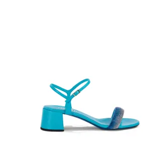 Sky Blue Nappa Leather Sandals with Rhinestones