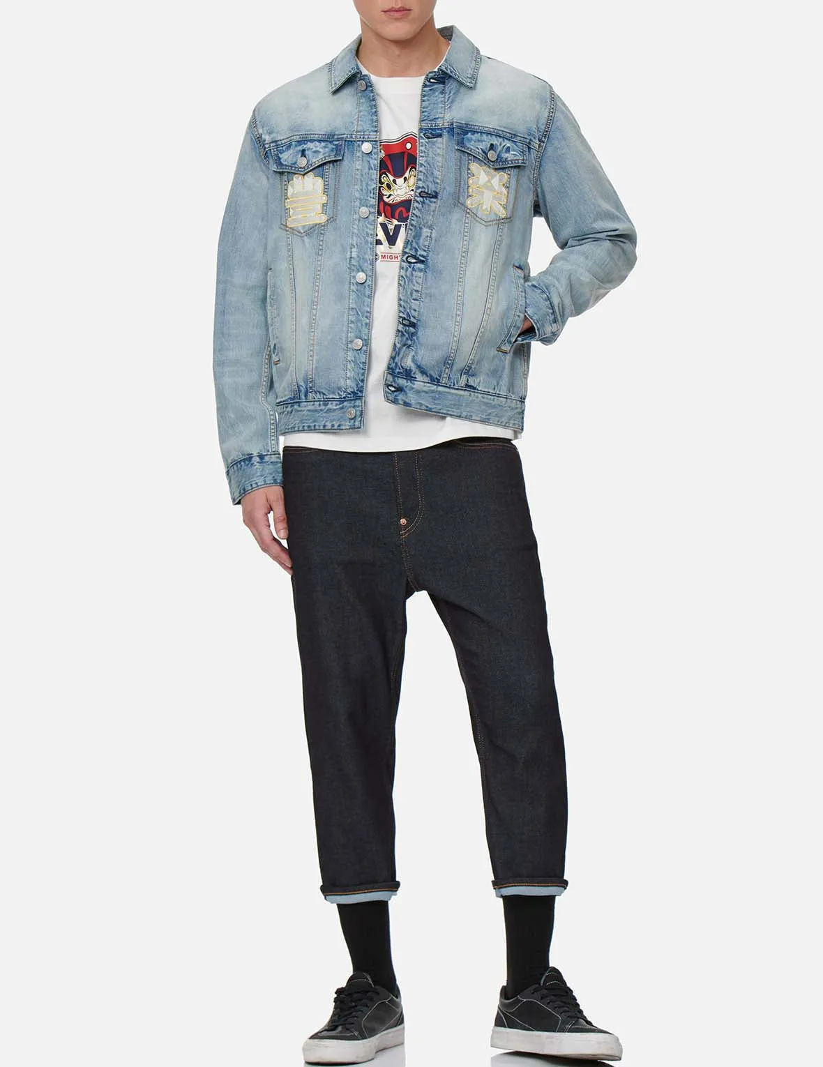 Slogan Daicock Print Denim Jacket