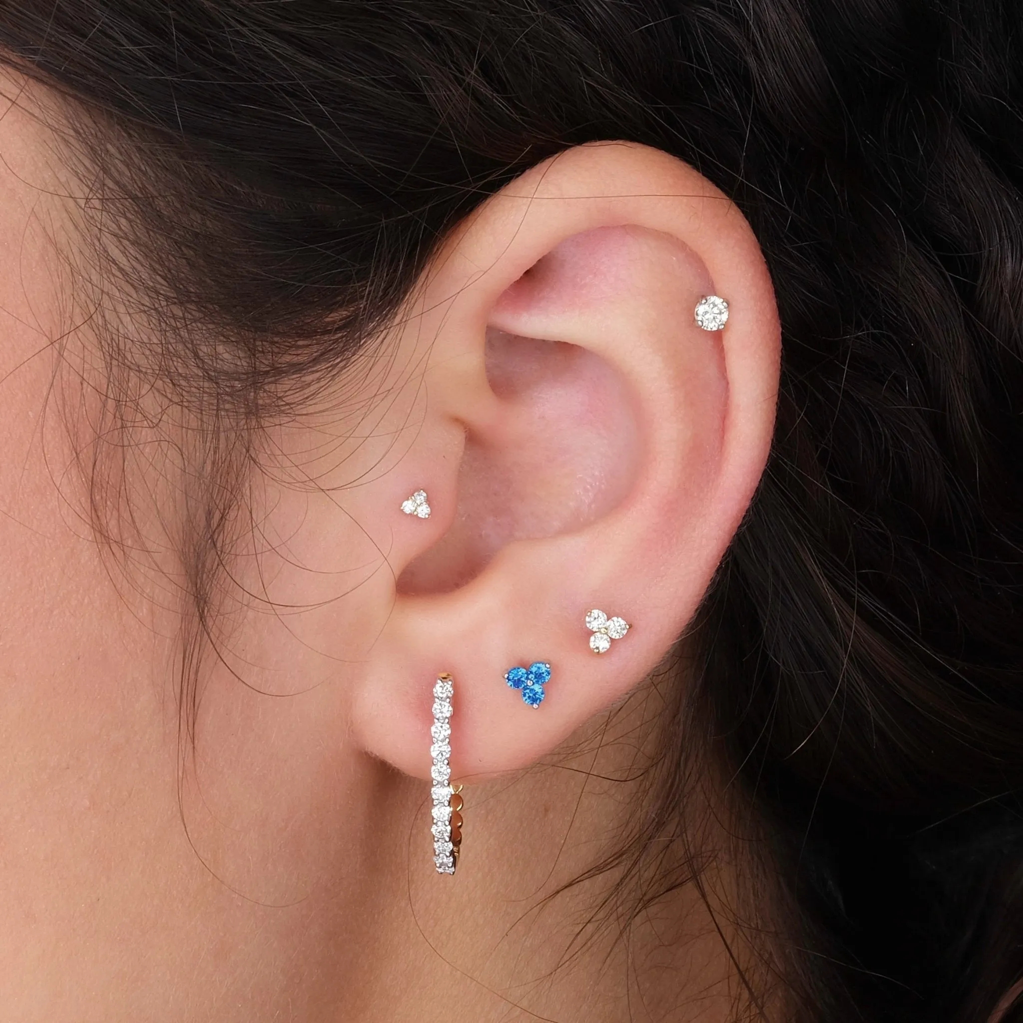 Elegant Diamond Trinity Stud Earring