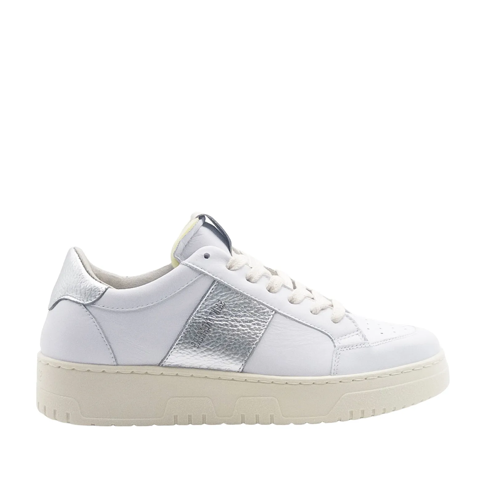 White and Silver Leather Sneakers