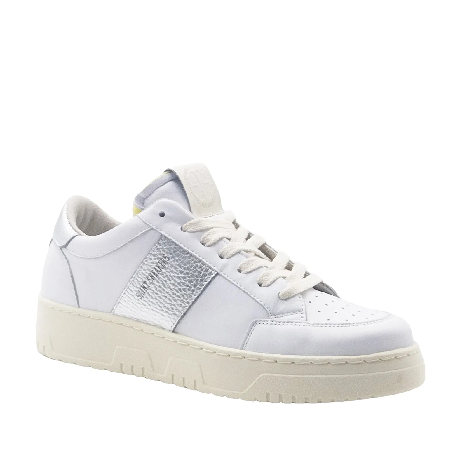 White and Silver Leather Sneakers