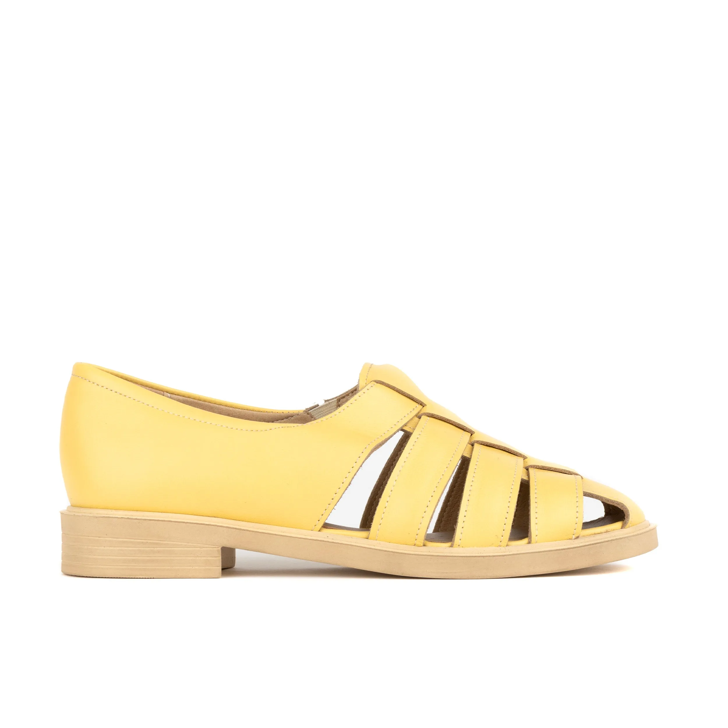 SORRENTO YELLOW - Women's woven straps flat leather sandal with covered back