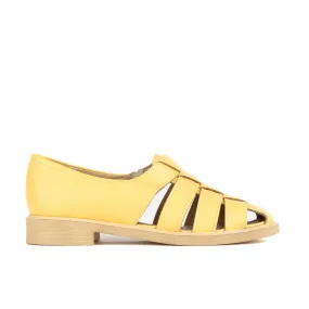 SORRENTO YELLOW - Women's woven straps flat leather sandal with covered back