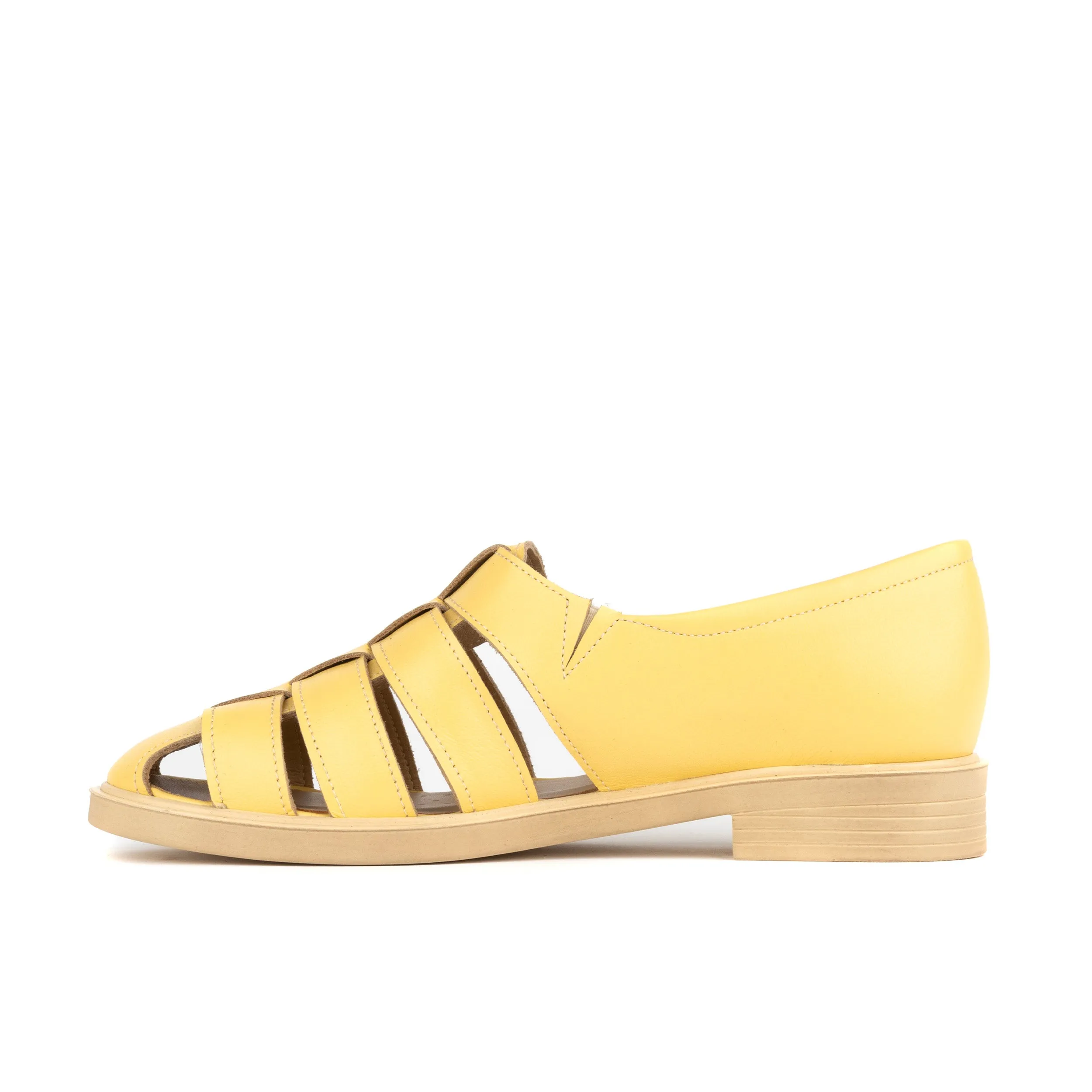 SORRENTO YELLOW - Women's woven straps flat leather sandal with covered back