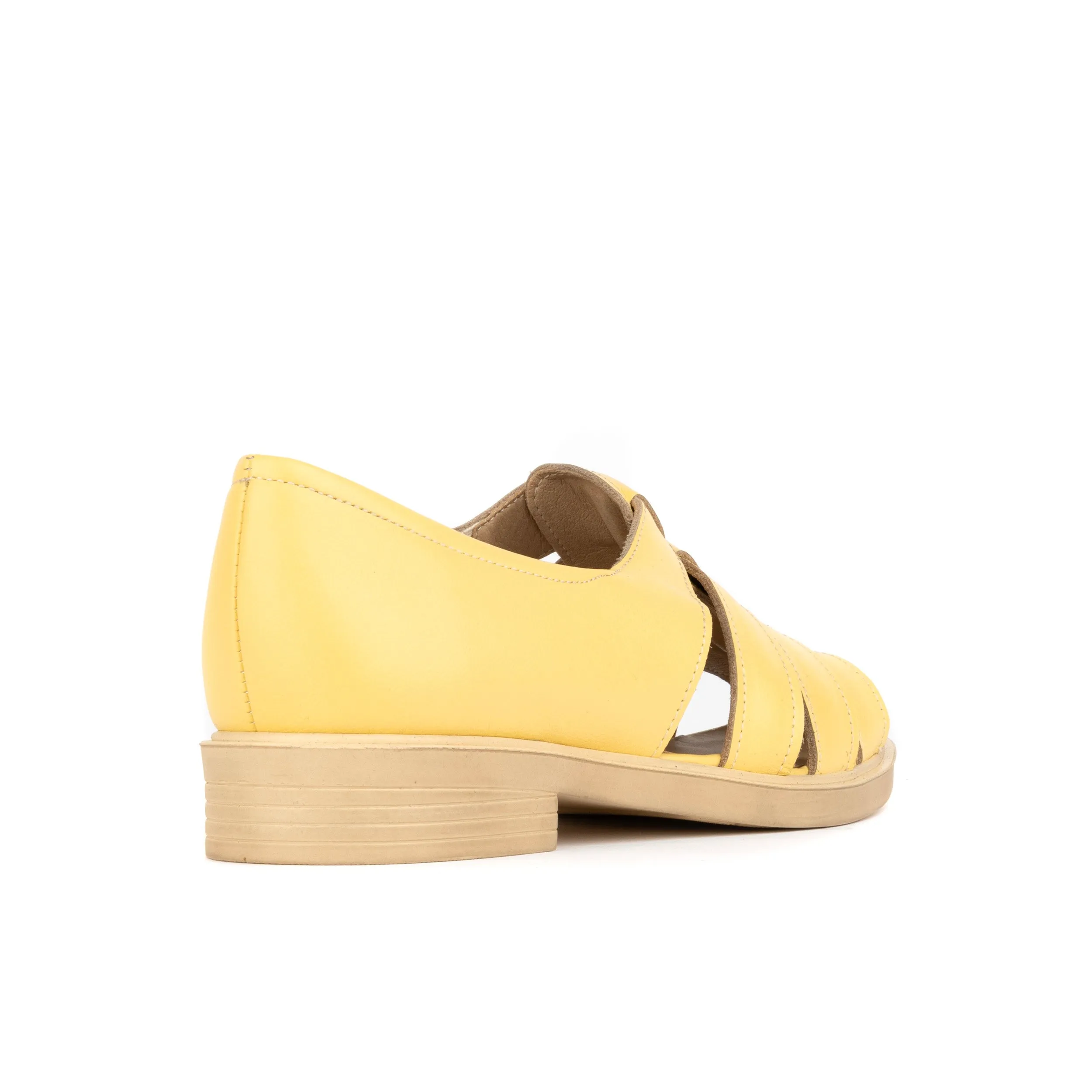 SORRENTO YELLOW - Women's woven straps flat leather sandal with covered back