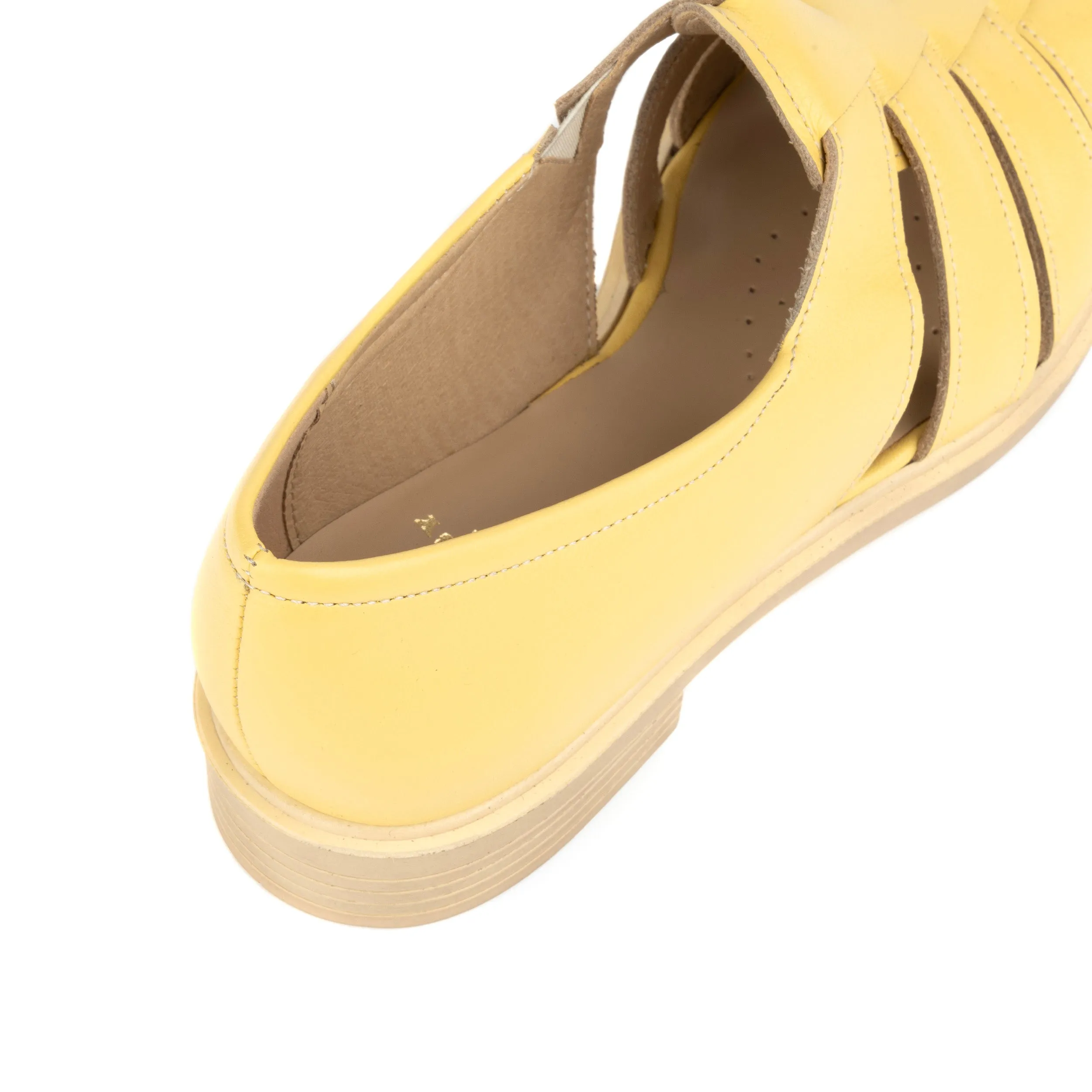 SORRENTO YELLOW - Women's woven straps flat leather sandal with covered back