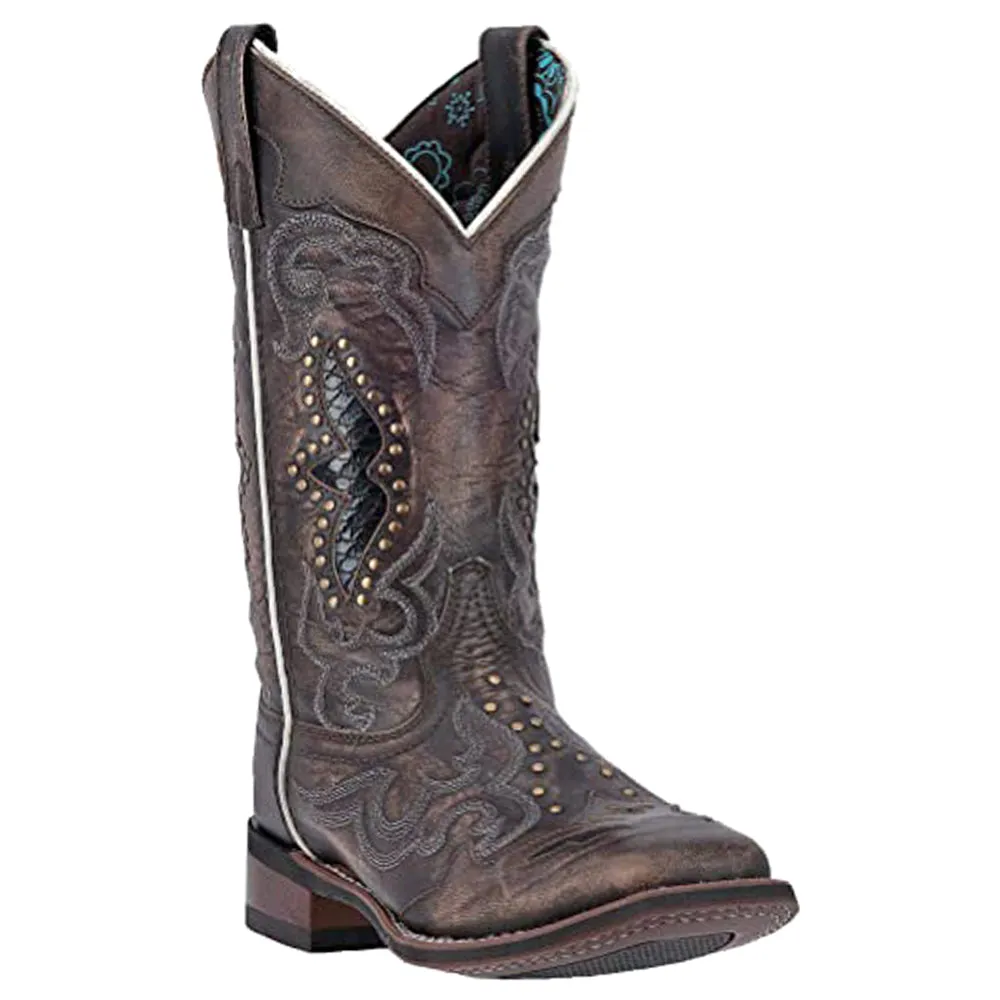 Spellbound Studded Tooled Inlay Embroidered Square Toe Cowboy Boots