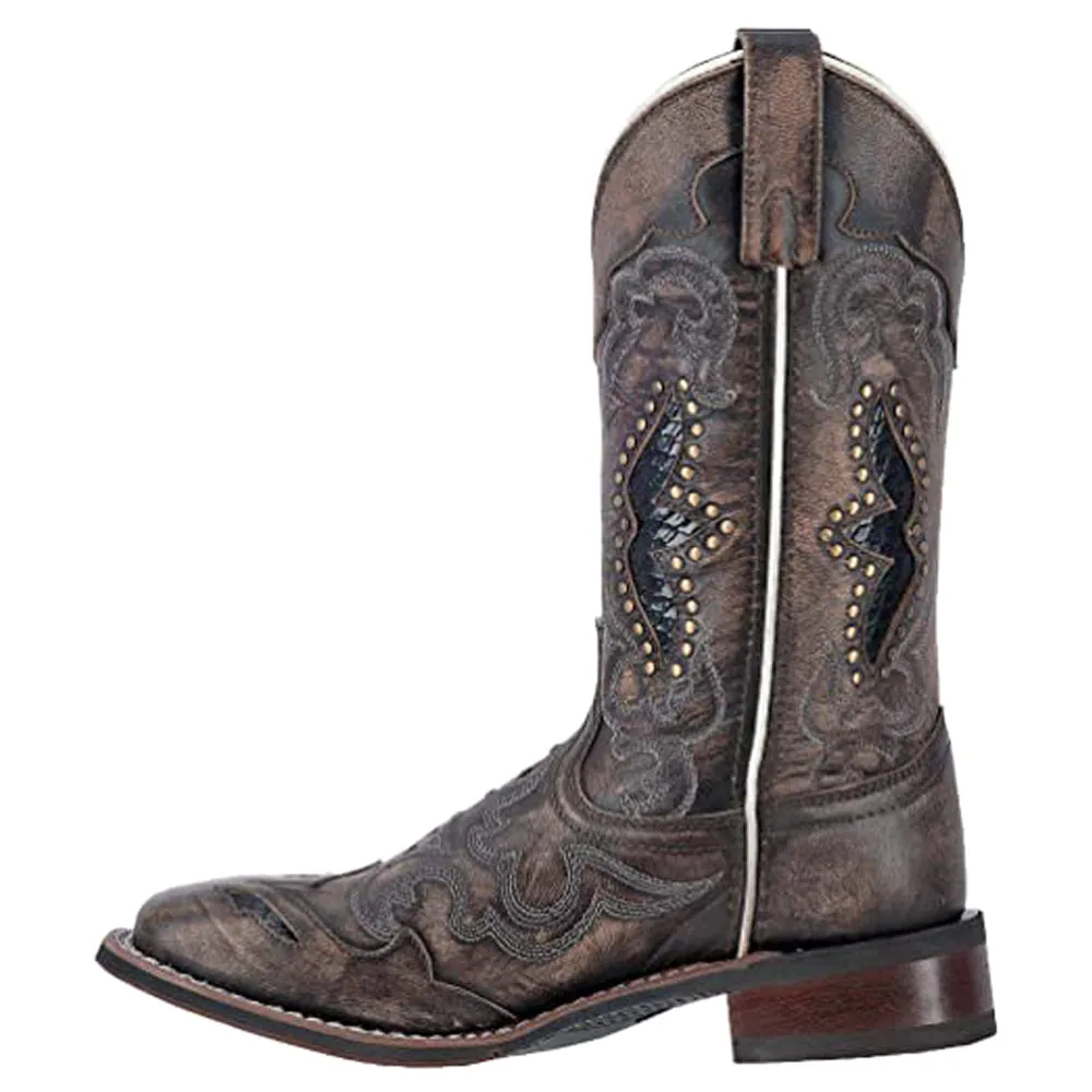 Spellbound Studded Tooled Inlay Embroidered Square Toe Cowboy Boots