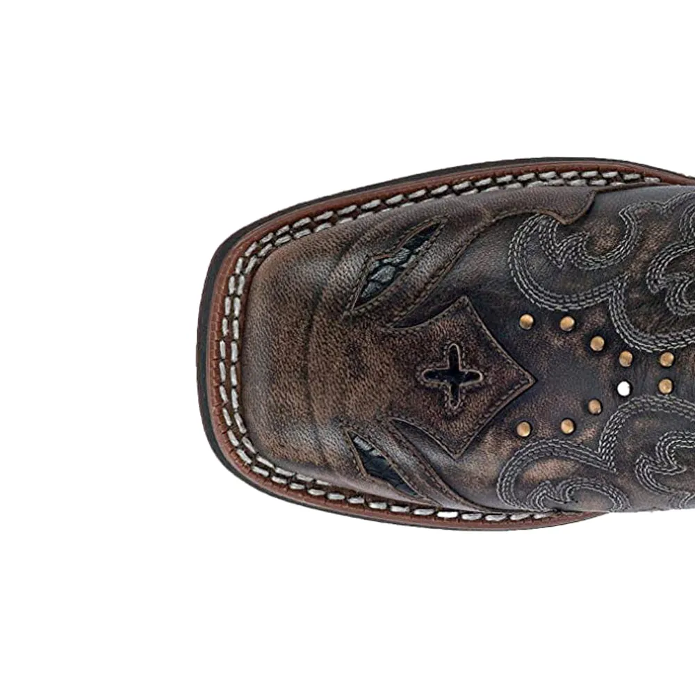 Spellbound Studded Tooled Inlay Embroidered Square Toe Cowboy Boots