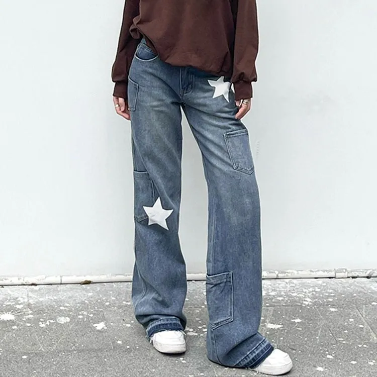 Star Print Y2K Style Jeans