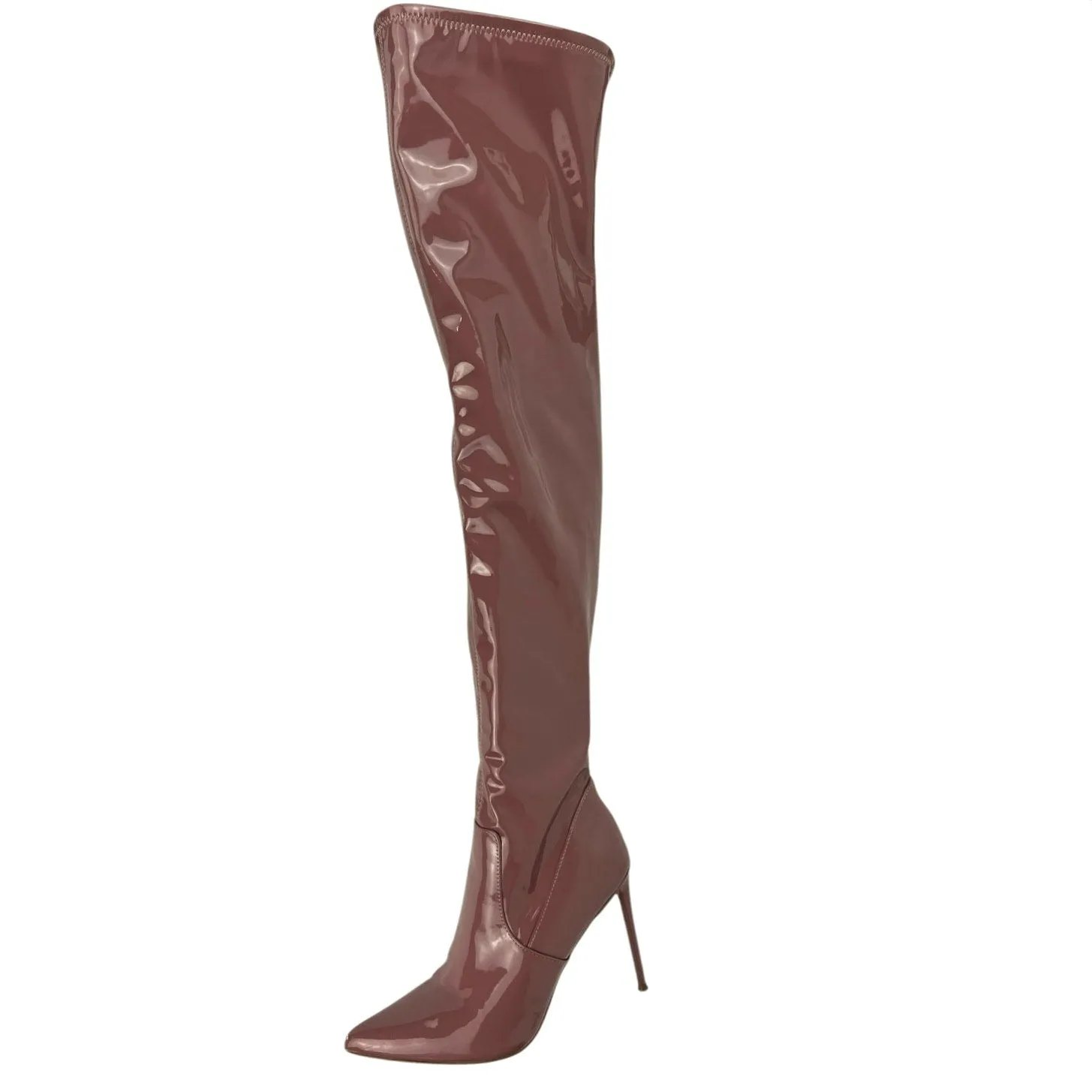 Steve Madden Mauve Viktory Patent Leather Latex Pointed Over The Knee Boots 8.5M