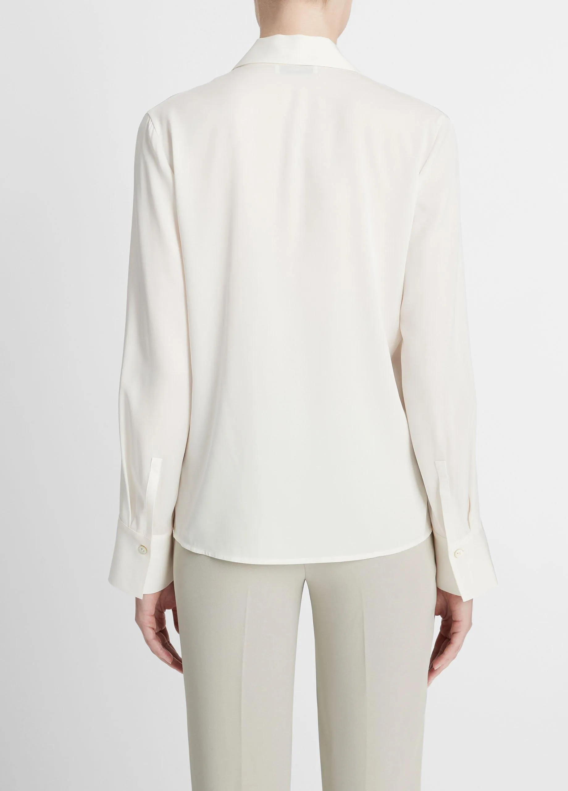 Stretch-Silk Long-Sleeve Polo Blouse