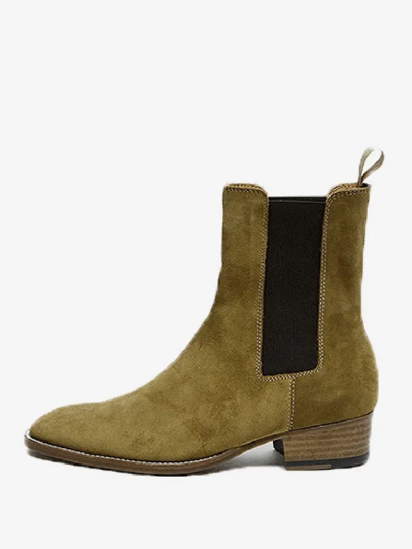 Stylish Olive Suede Chelsea Ankle Boots for Men