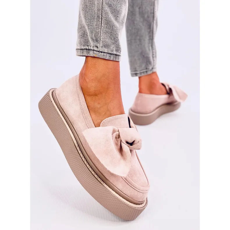 Suede Tempelton Pink Bow Moccasins