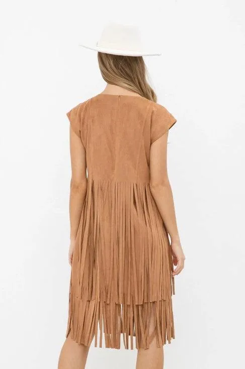 Suede Dress with Fringe Detail