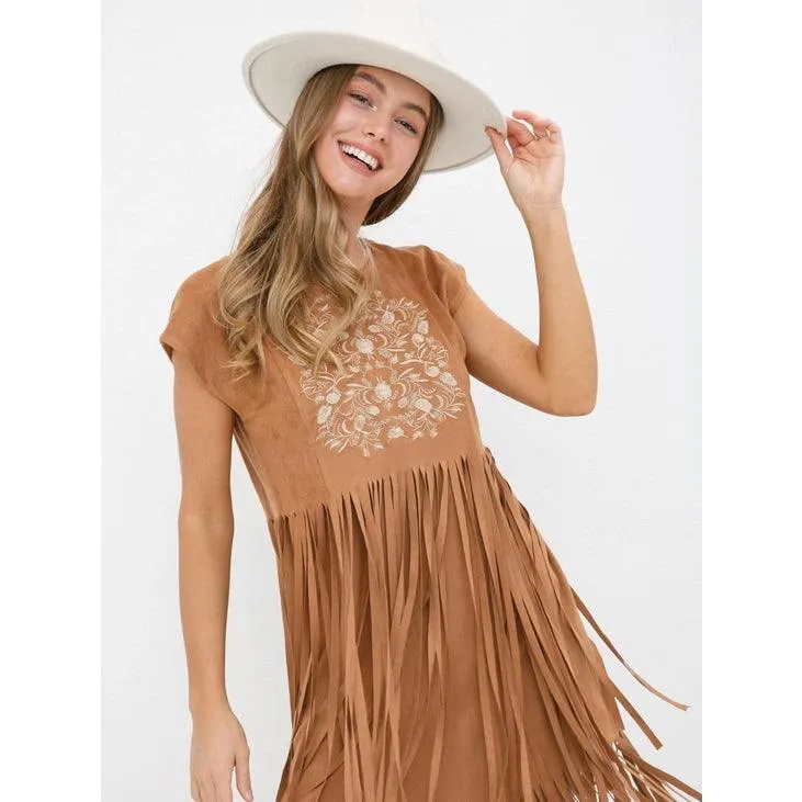 Suede Dress with Fringe Detail