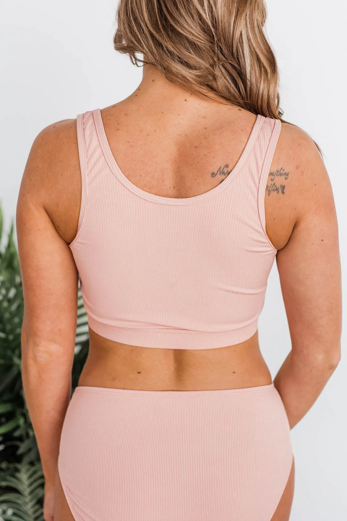 Baby Pink Ribbed Swim Top