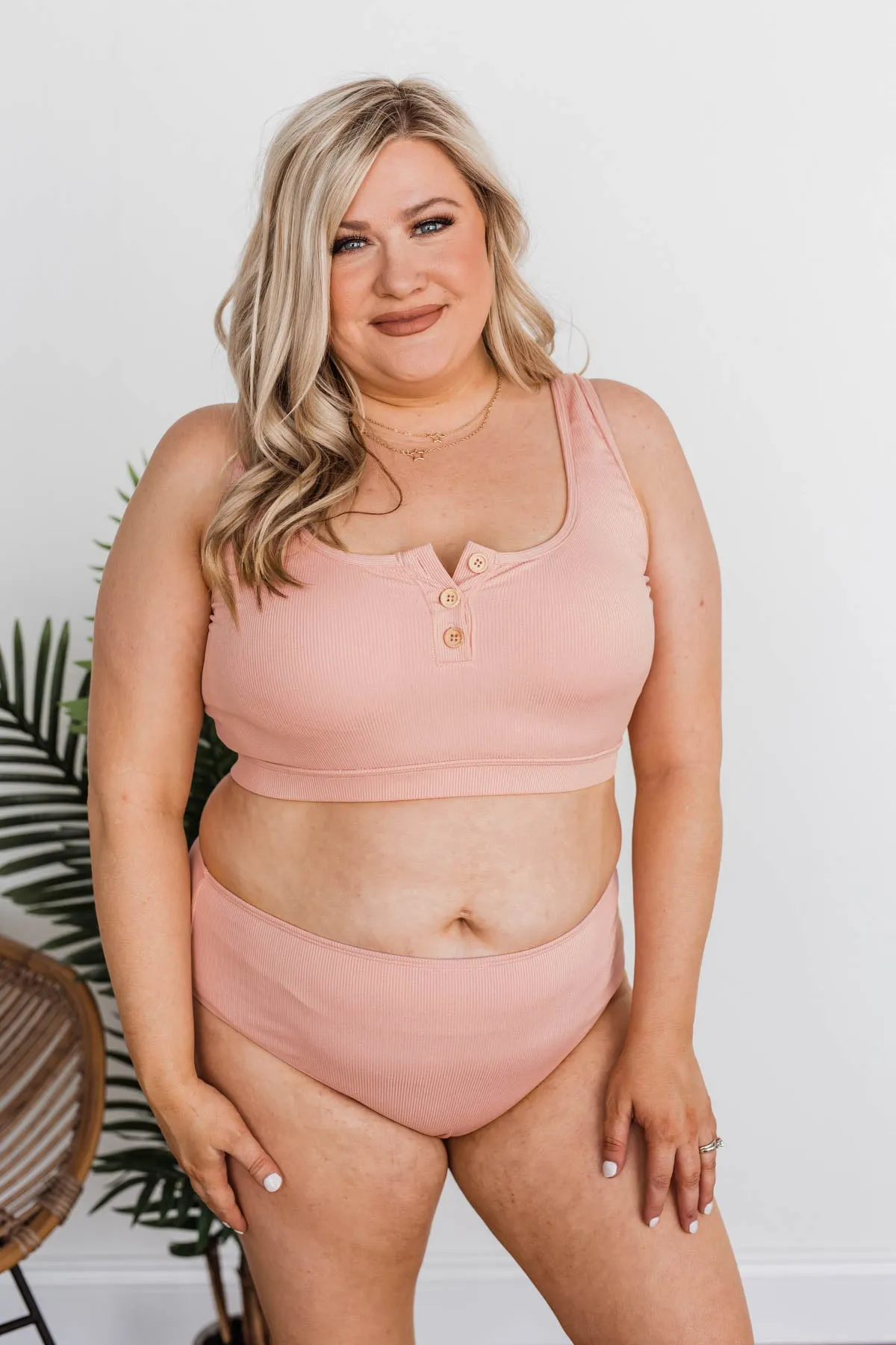 Baby Pink Ribbed Swim Top