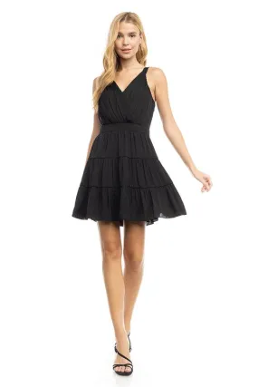 Black Surplice Tiered Dress