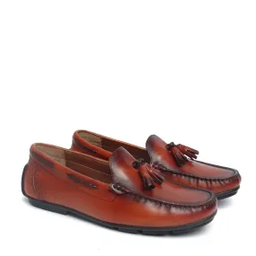 Tan Leather Tassel Moccasins Loafer