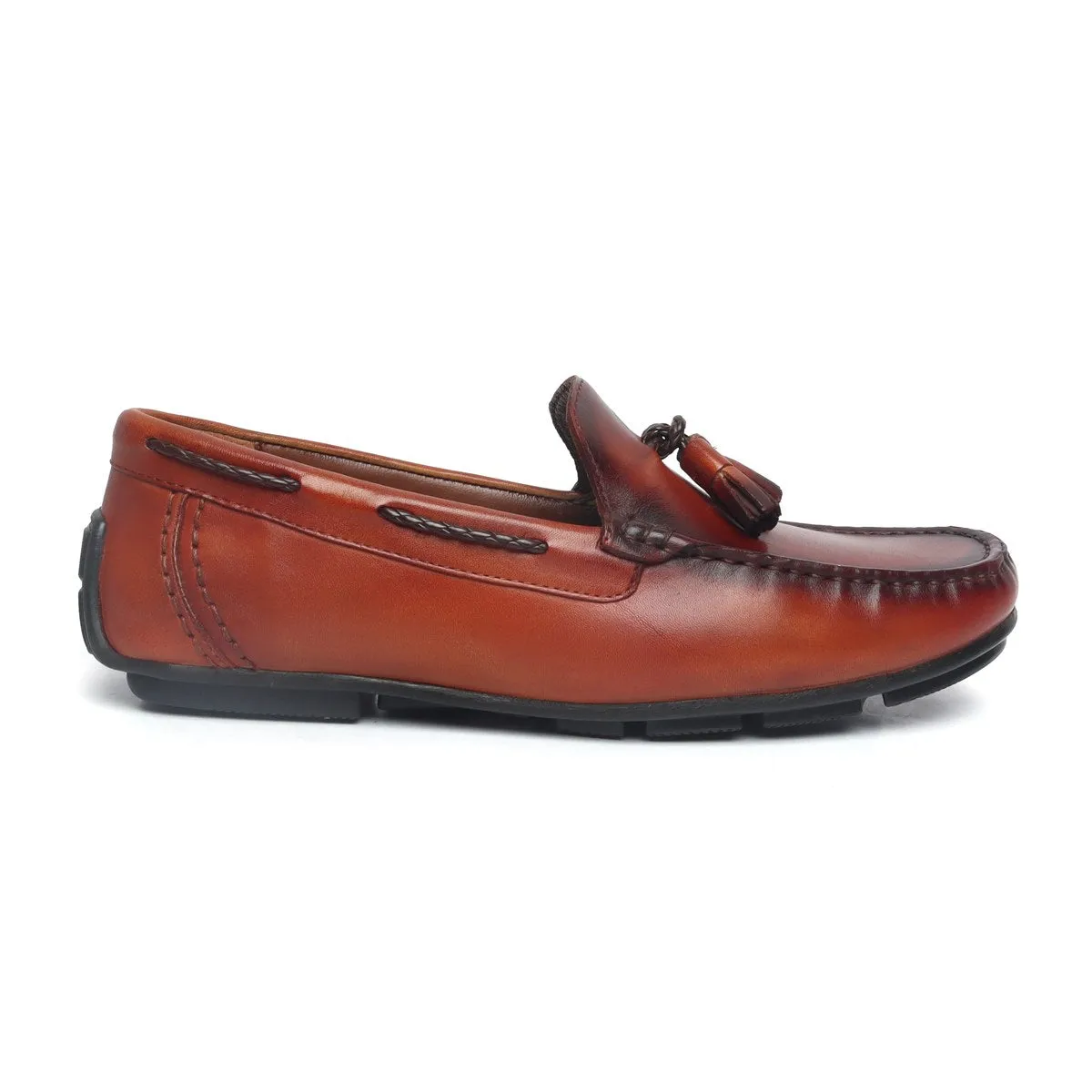 Tan Leather Tassel Moccasins Loafer