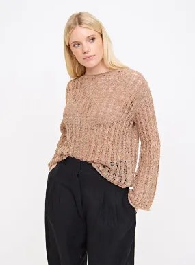 Tan Pointelle Metallic Open Knit Jumper 10 - Shop Jumpers at Tu.