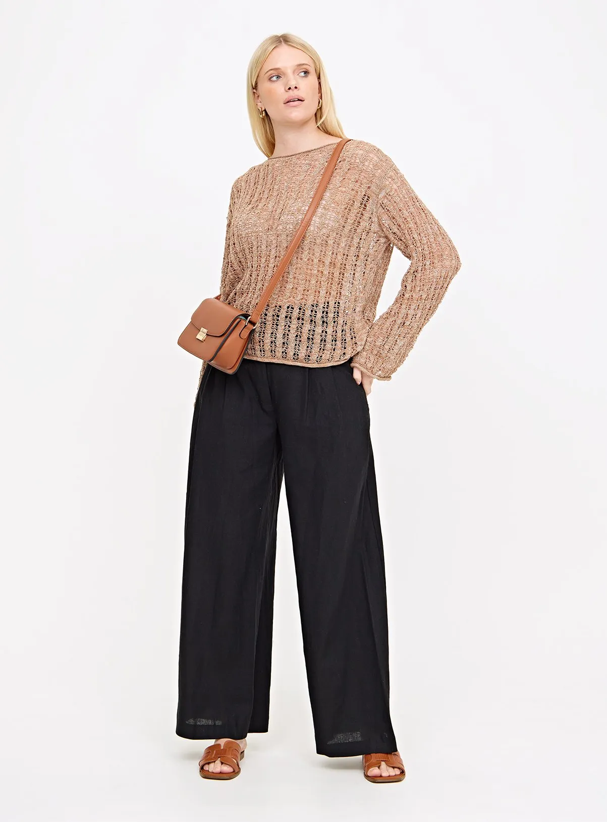 Tan Pointelle Metallic Open Knit Jumper 10 - Shop Jumpers at Tu.