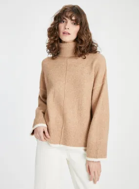 Tan Roll Neck Jumper with Contrast Tip | Size 10 | Shop Jumpers at Tu.