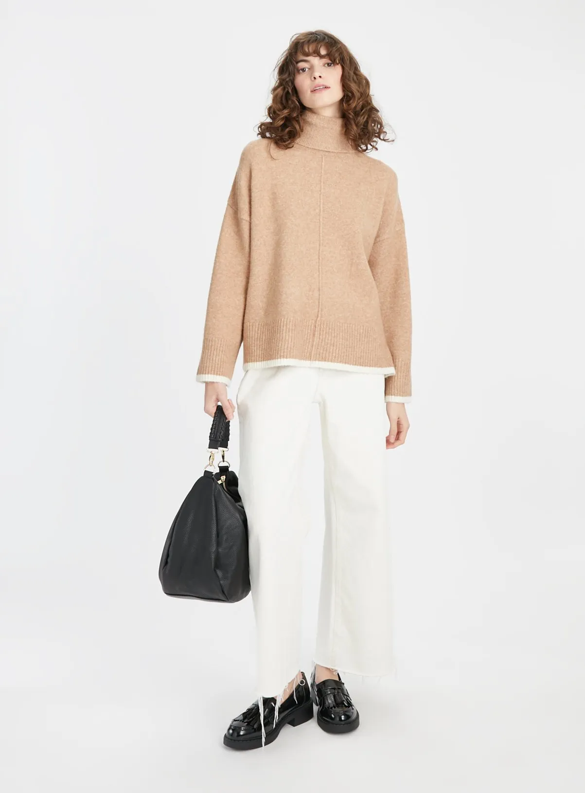 Tan Roll Neck Jumper with Contrast Tip | Size 10 | Shop Jumpers at Tu.