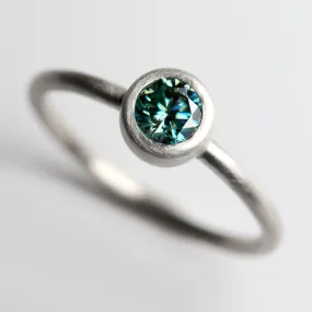 Teal Moissanite Engagement Ring Size 7.5 Bezel Set Solitaire