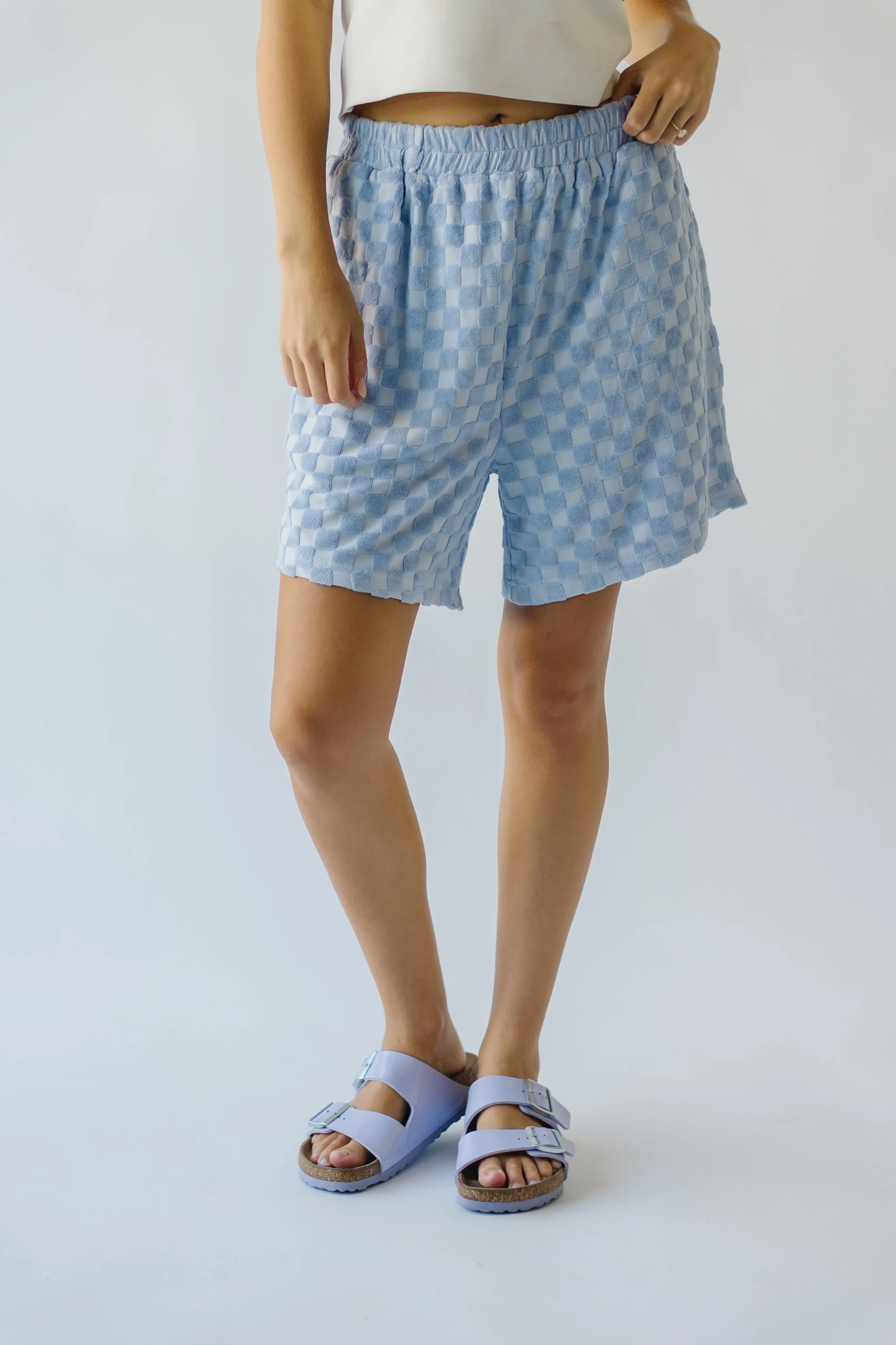 Chipley Blue Check Textured Knit Shorts