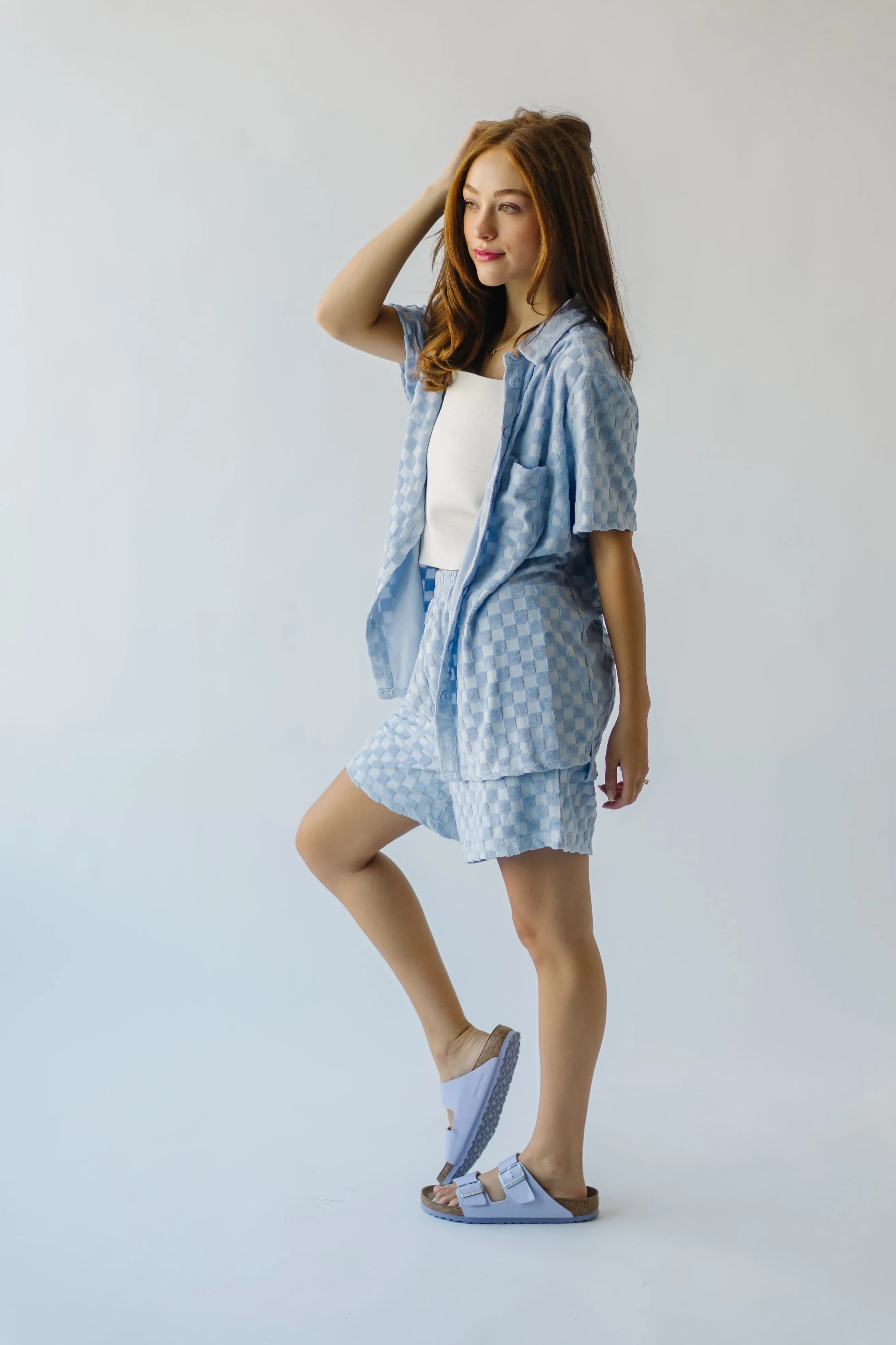 Chipley Blue Check Textured Knit Shorts