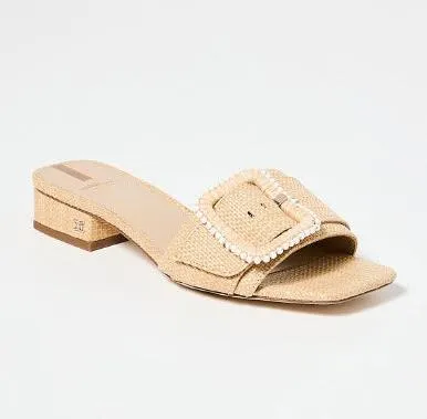 The Raffia Flat Sandal with Beaded Buckle in Bleachwood