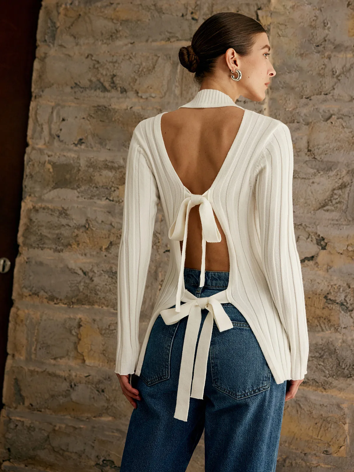 Tie Open Back Knit Top