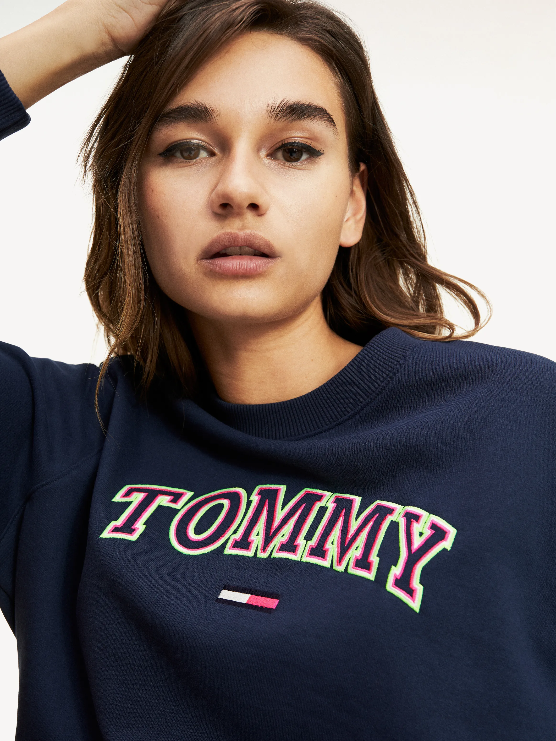 Tommy Hilfiger Cropped Neon Logo Jumper | Recycled Materials