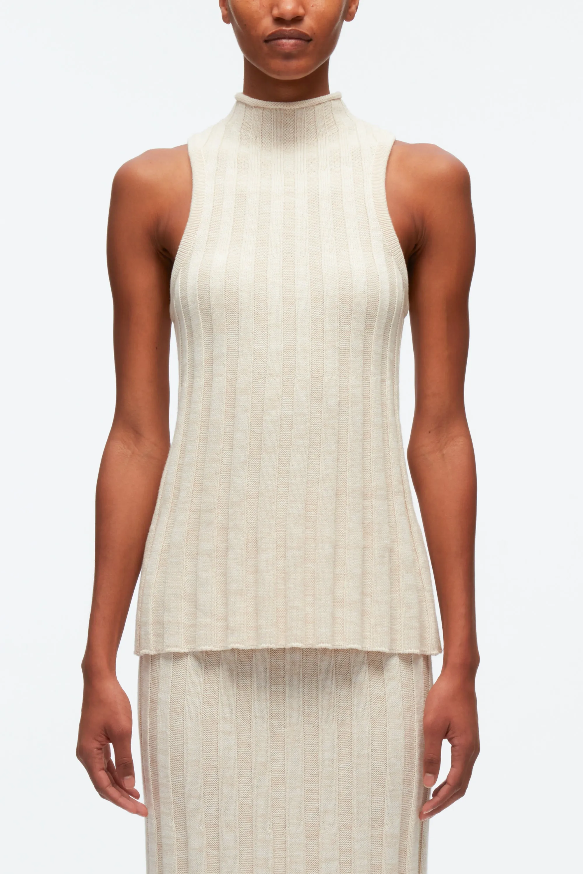 Traveling Rib Knit Mockneck Sleeveless Tank