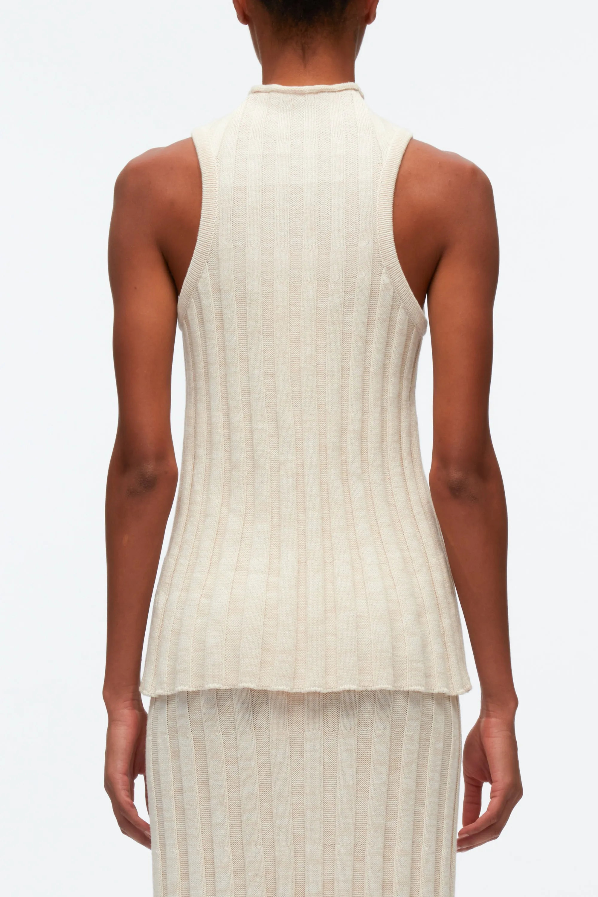 Traveling Rib Knit Mockneck Sleeveless Tank