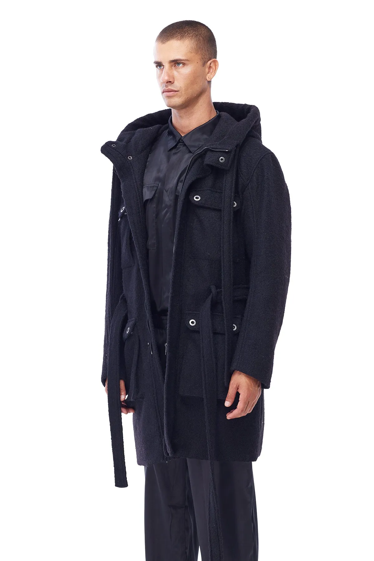 TRENCH COAT WITH HOOD IN BLACK