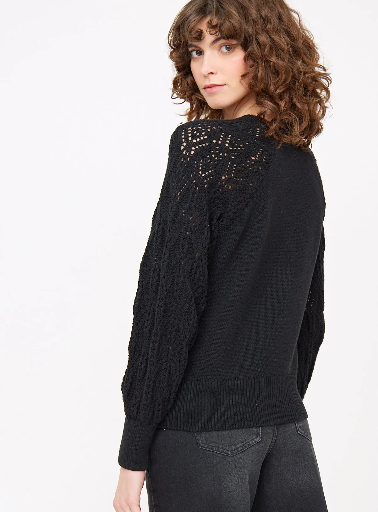 Tu Black Lace Sleeve Knitted Jumper Size 8 - Shop Jumpers Online