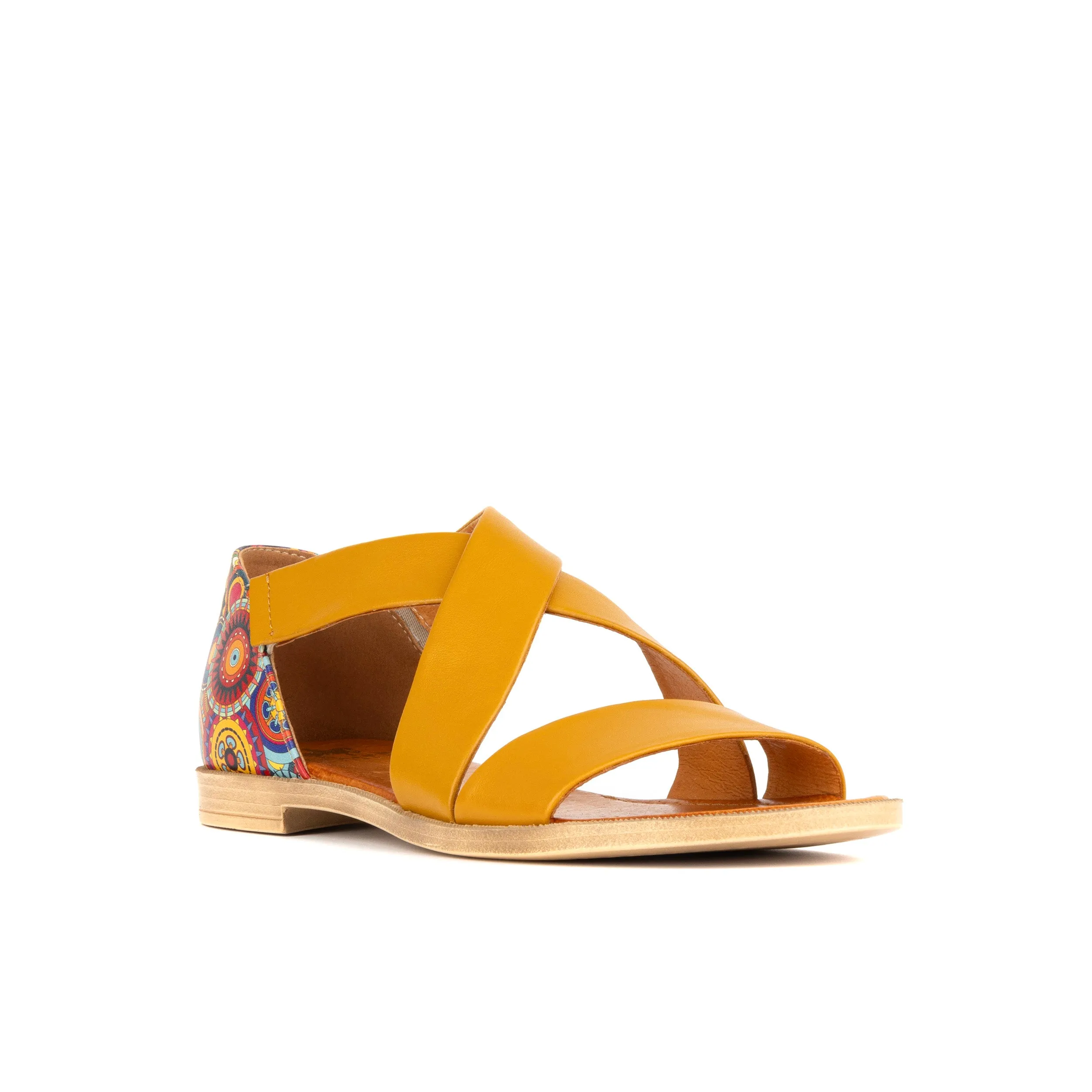 TUCAN YELLOW SIGNATURE - Women's leather flat strappy sandal with covered heel