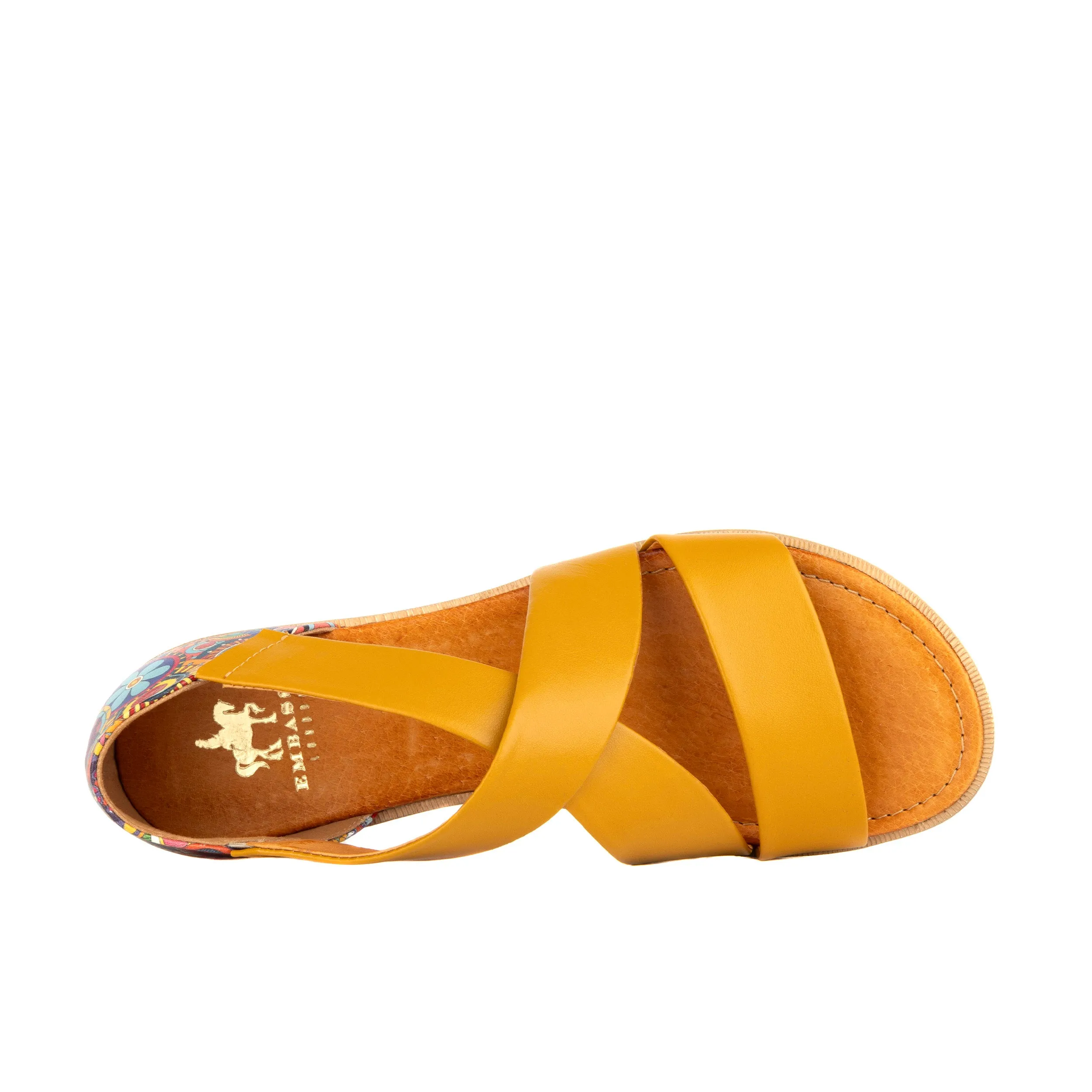 TUCAN YELLOW SIGNATURE - Women's leather flat strappy sandal with covered heel