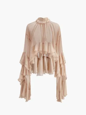 Turtleneck Ruffle Chiffon Shirt