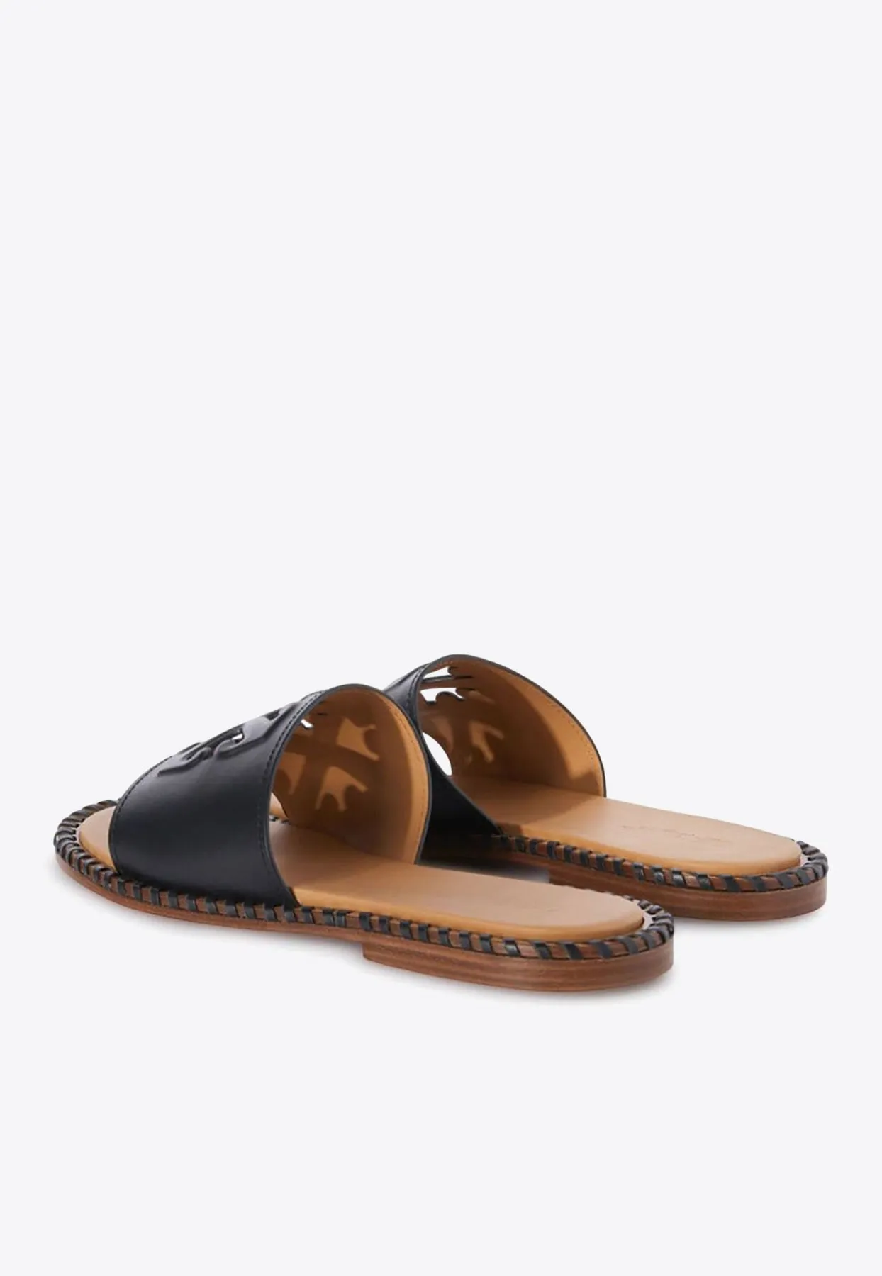 Twist Arrow Cut-Out Leather Slides