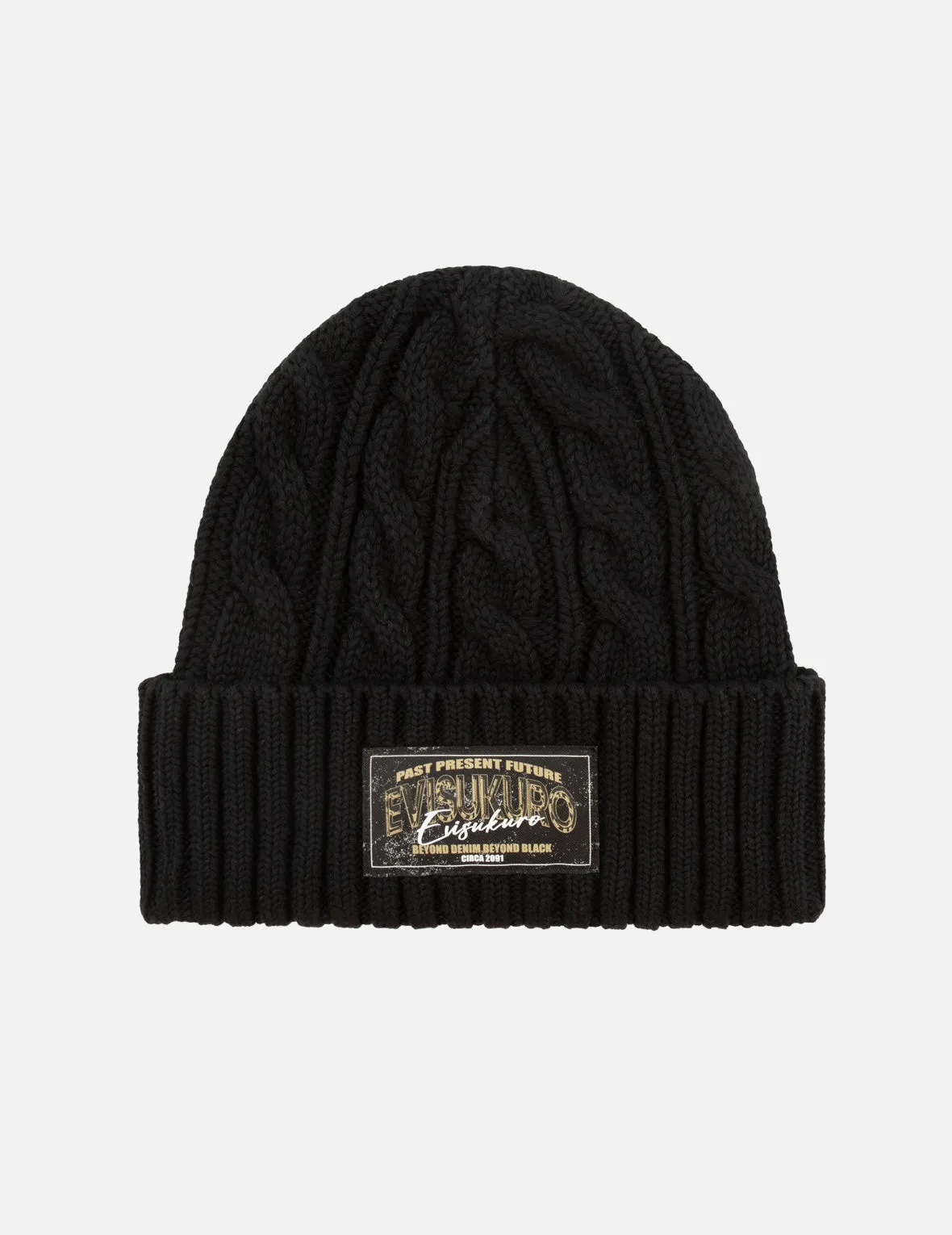 Twist-Straight Pattern Logo Label Knit Beanie