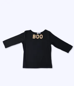 Kids Black Candy Corn Boo Embroidered Gracie Top - Unique Vintage