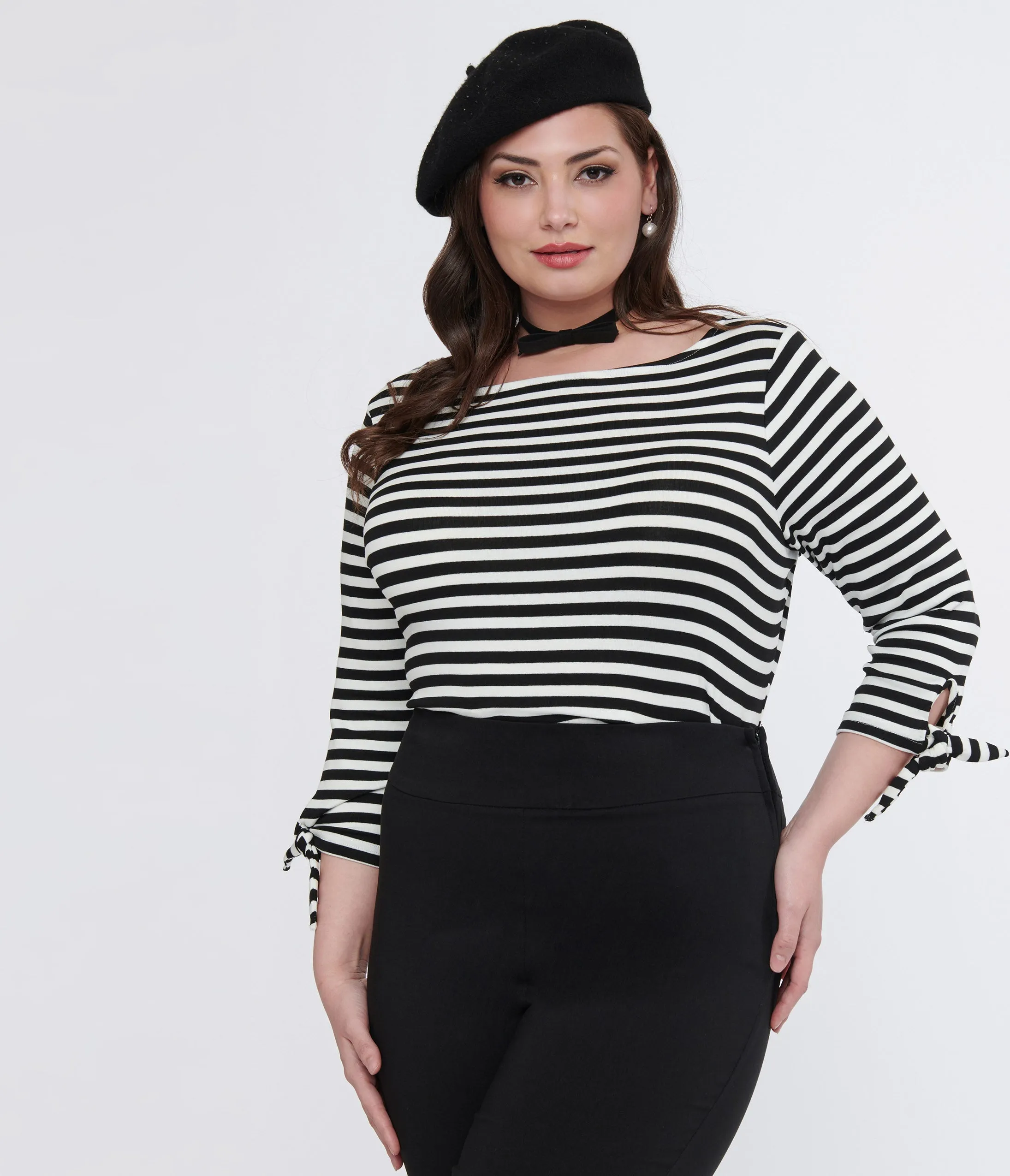 1950s Black & White Stripe Plus Size Gracie Top - Unique Vintage