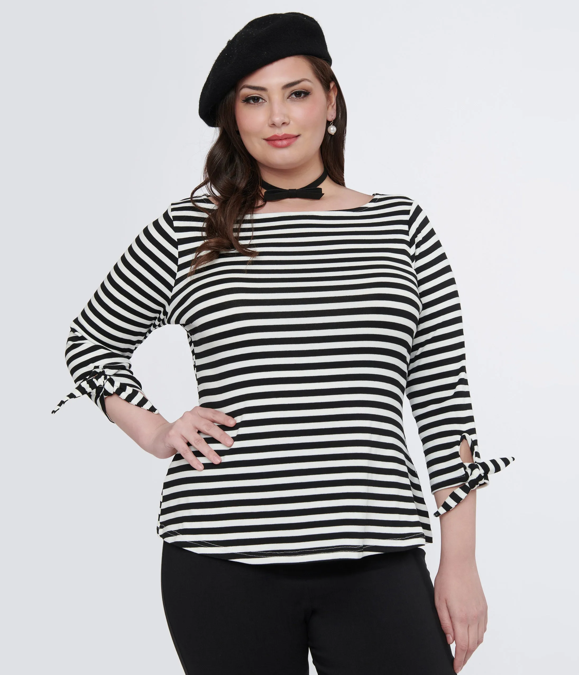 1950s Black & White Stripe Plus Size Gracie Top - Unique Vintage