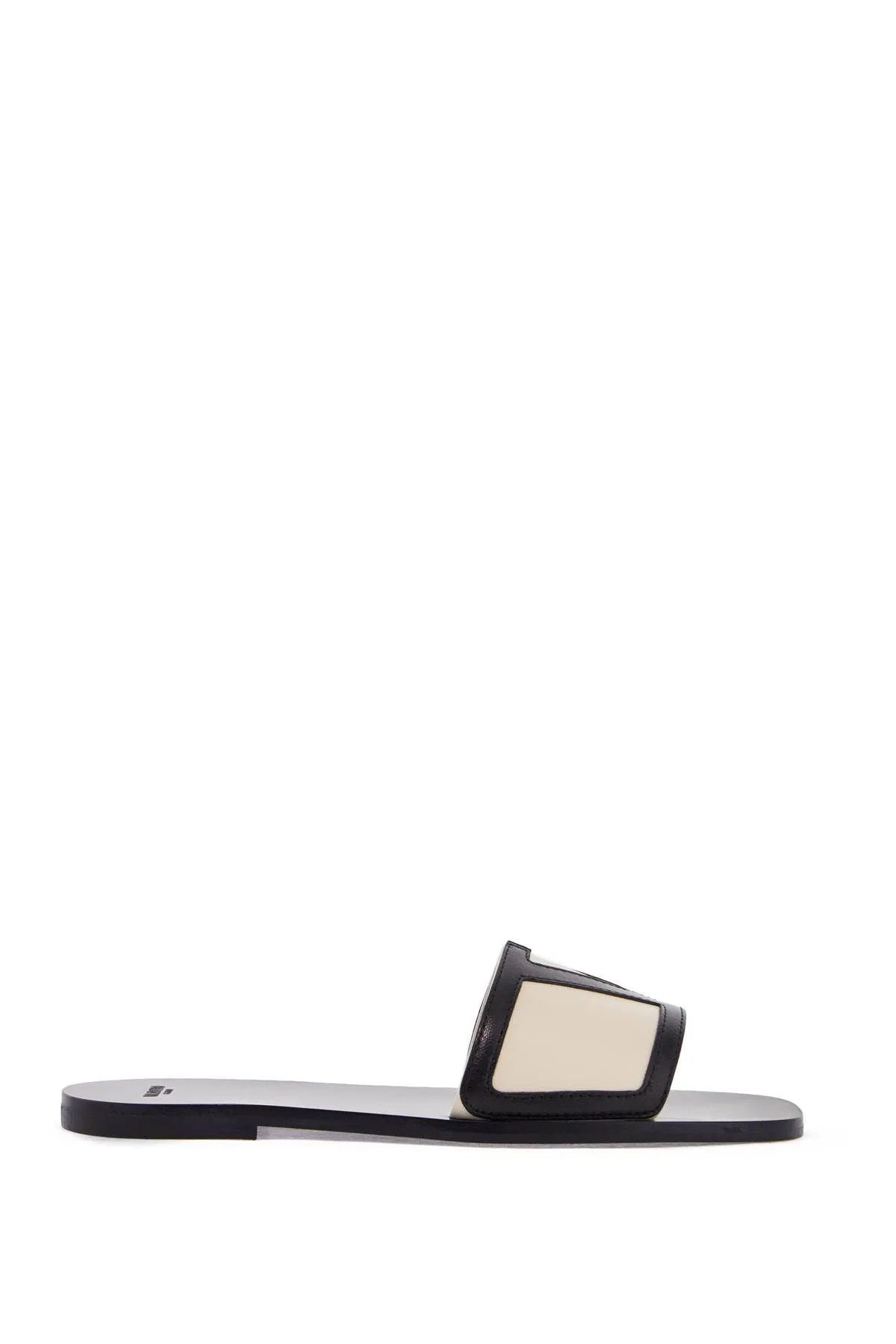 Valentino Garavani Butter White And Black Synthetic Slides With Wide Strap