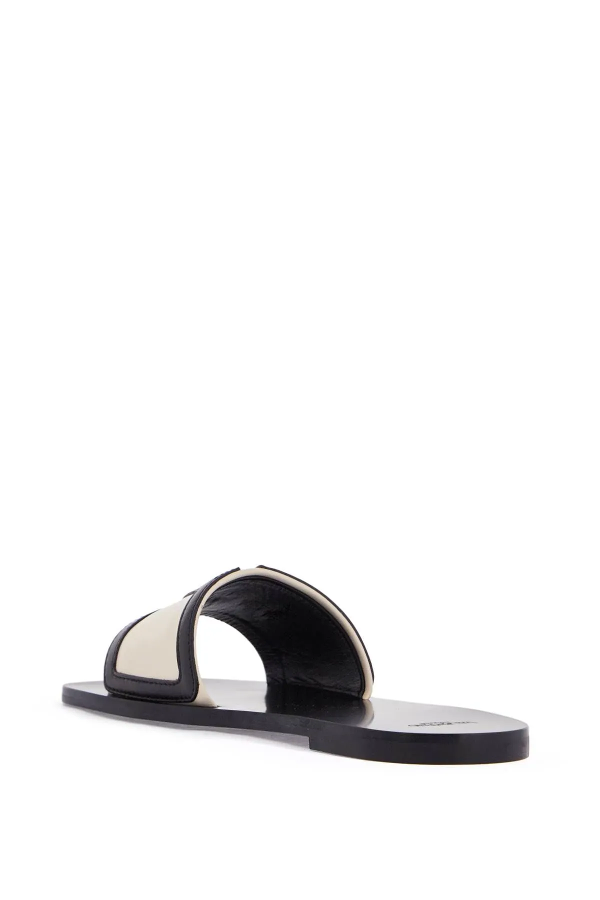 Valentino Garavani Butter White And Black Synthetic Slides With Wide Strap