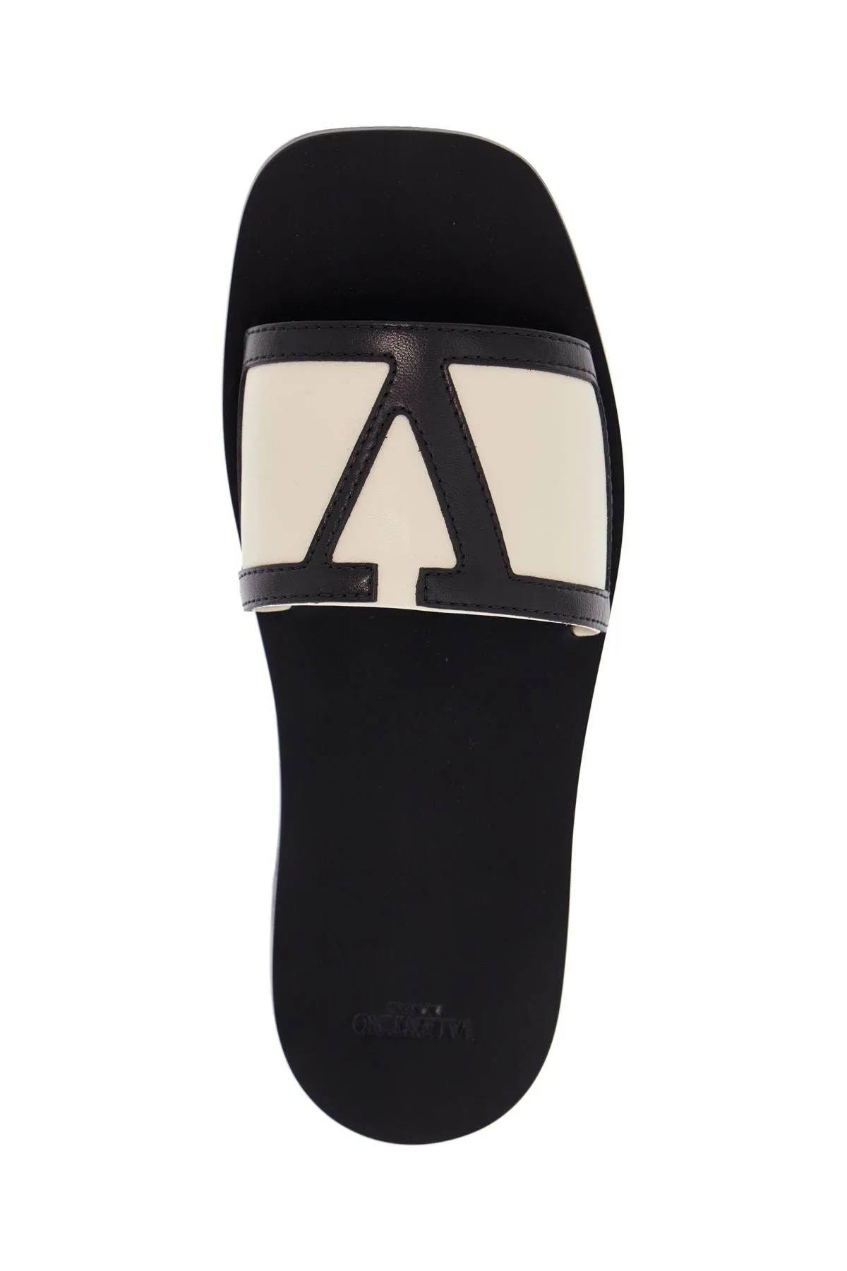 Valentino Garavani Butter White And Black Synthetic Slides With Wide Strap